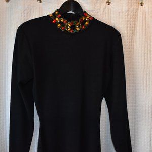 Fusion (NYC) Fitted Black Dress with Faux Gems & Beadwork on Collar & Open Back